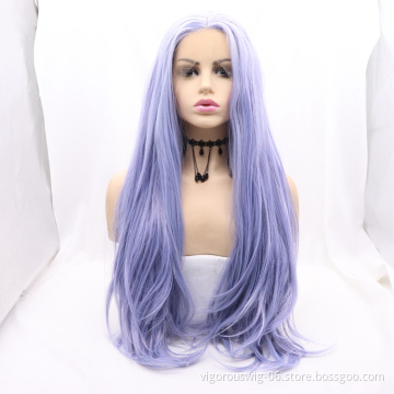 Vigorous mono long purple premium high quality straight wholesale black women synthetic hair wigs with lace front